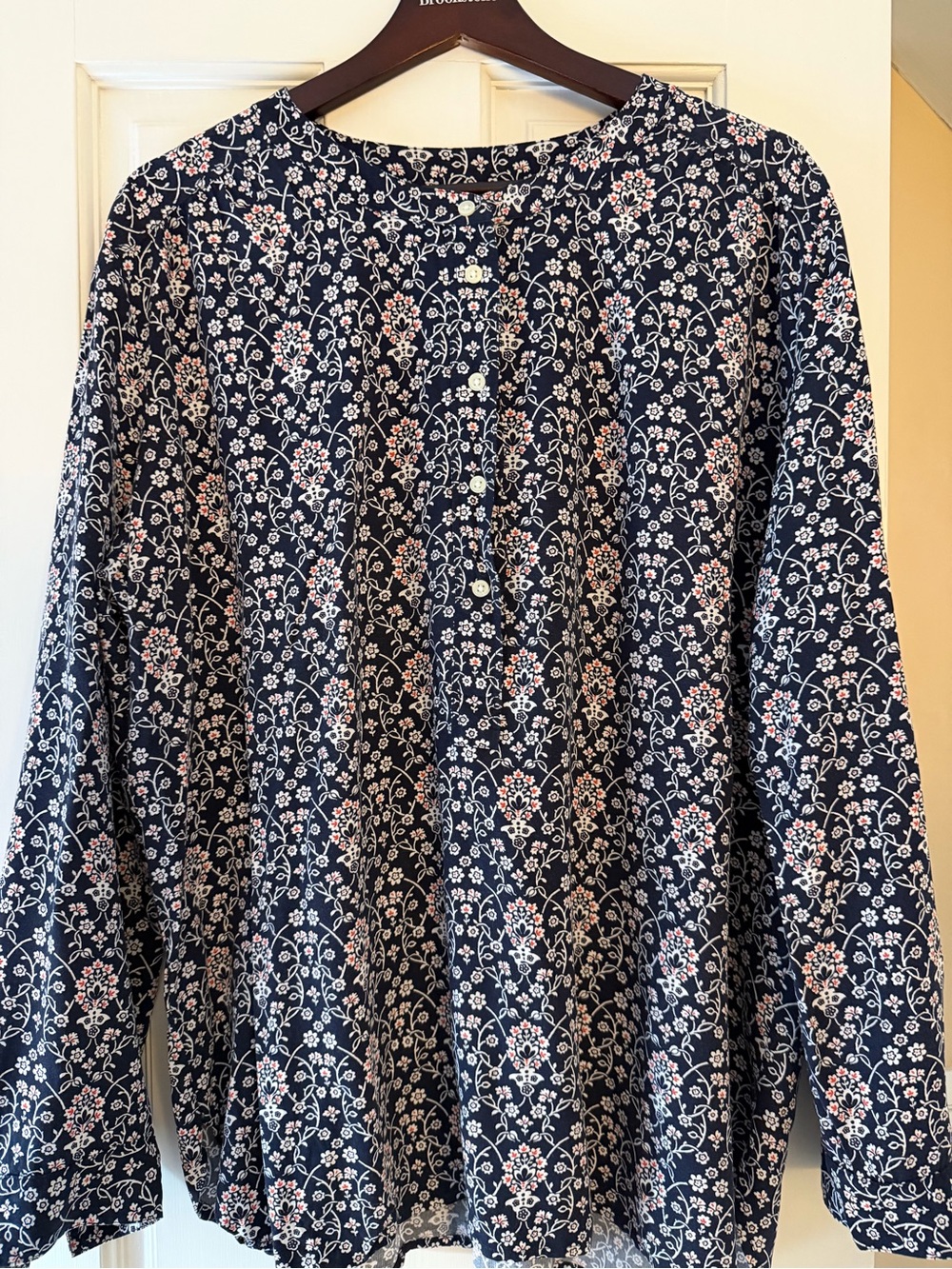LOFT Navy Floral Button-Front Women's Blouse